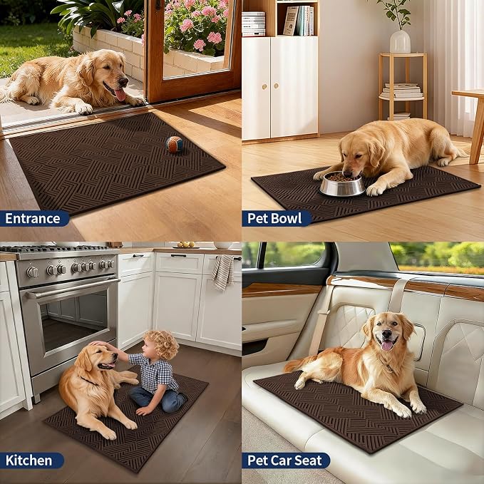 YIHOUSE Dirt Trapper Door Mat Set of 2, Non-Slip Washable Entrance Mat, Dirt Resistant and Absorbent Welcome Mat, Low Profile Floor Mat for Front/Back Door, Entryway, 24"x36" + 32"x47", Brown - Image 6