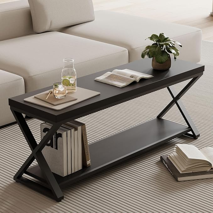 IBF Black Bench, Modern Entryway Bench for Bedroom, Wood Metal Storage Hallway Bench for Dining Living Room, Farmhouse Shoe Rack Indoor Accent Seating Bench for Foyer Entrance, Black Oak, 47 Inch Long - Image 5