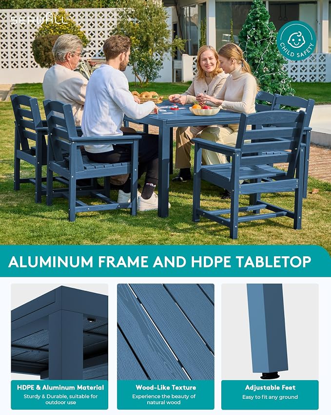 SERWALL 10-Piece Patio Dining Sets with 15FT Patio Umbrella, 60" - 83" Expandable Outdoor Dining Table and 8 HDPE Chairs, All Weather HDPE Outdoor Furniture Set (Umbreall Base not Included) - Image 6