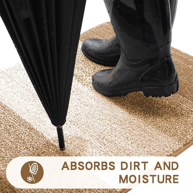 Kitinjoy Indoor Outdoor Door Mat, 32x20 Non-Slip Absorbent Dirt Trapper, Low-Profile Washable Inside Entrance Front Floor Mat, Sturdy Soft Entry Doormats for Entryway, Camel - Image 2
