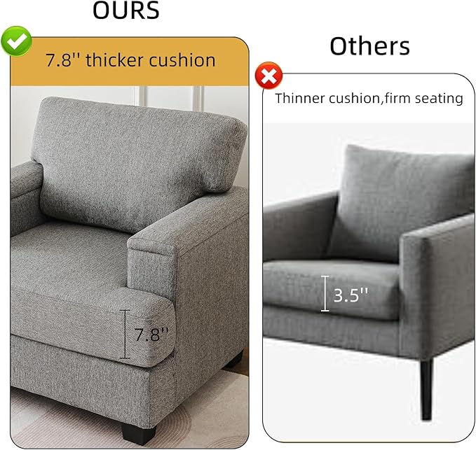 Oversized Living Room Chairs Set of 2,Comfy Accent Chair with Armrest Organizer,Upholstered Armchair Thick Cushion,Big Reading Chair,Sofa Chair for Bedroom,Linen,Dark Gray