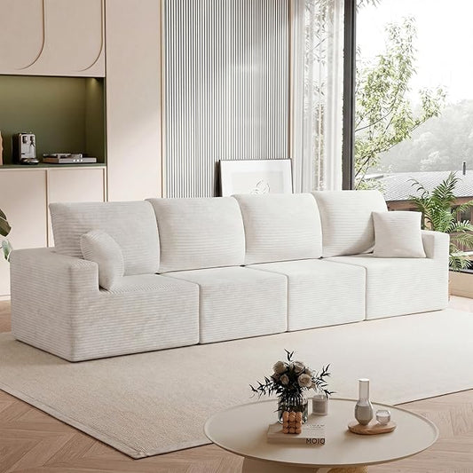 Homall Sectional Couches for Living Room, Modern Boneless Couch with Deep Seat, Upholstered Cloud Sofa, No Assembly Required (Beige, Four-Seater Sofa)