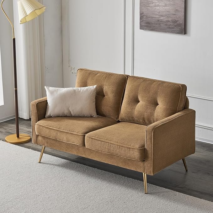 VINGLI 56" Modern Khaki Loveseat,Small Corduroy Sofa Couch Deep Seat for Living Room,2-Seater Loveseat Sofa for Bedroom,Apartment,Office,Dorm,Small Space