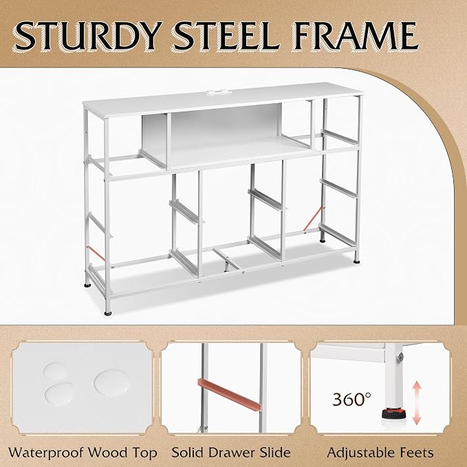 WLIVE White Dresser TV Stand for 45, 50, 55 inch TV, Entertainment Center with LED Lights & Charging Station, Chest of Drawers with 8 Fabric Drawers and Open Shelves for Living Room, Hallway, Wood Top - Image 8