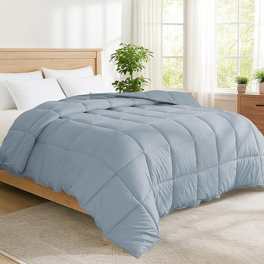 Peace nest King Size Goose Feather Fiber and Down Comforter Fluffy Duvet Insert All Season Hotel Luxury Bedding Comforters Soft Medium Warmth 88x104 Inches Light Grey