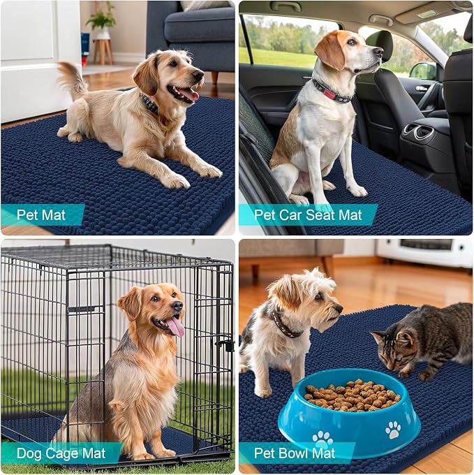 OLANLY Dog Door Mat for Muddy Paws 50x30, Absorbs Moisture and Dirt, Absorbent Non-Slip Washable Doormat, Quick Dry Chenille Mud Mat for Dogs, Entry Indoor Entryway Carpet for Inside Floor, Dark Blue - Image 7