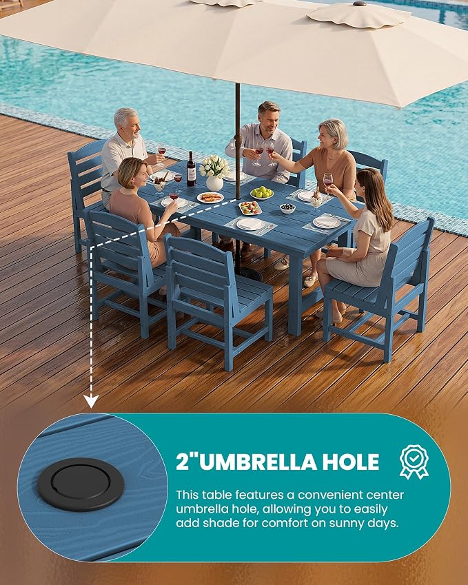 SERWALL Patio Dining Sets for 6 Person, HDPE Dining Set with 6 Armless Chairs, Blue - Image 4