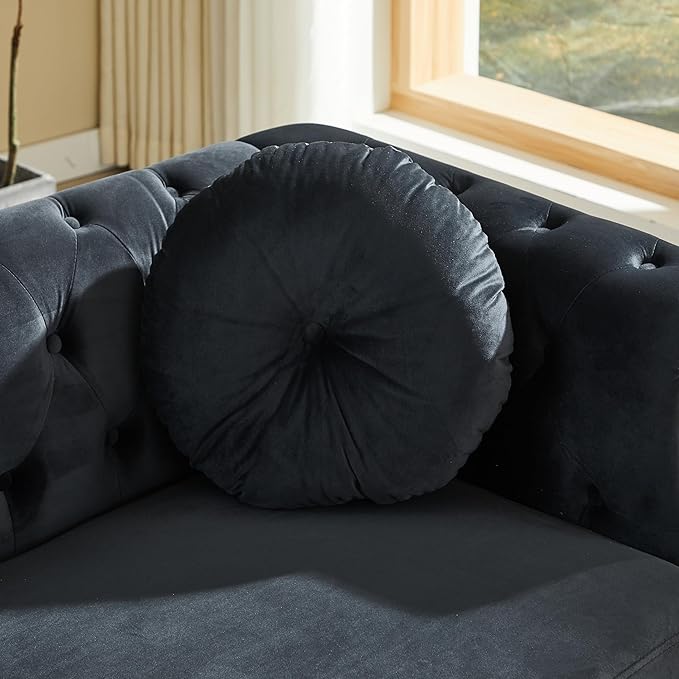 ERYE 60.5-Inch Button Tufted Sofa Couch with 2 Round Pillows, 2 Seat Velvet Tufted Sofa Compact Chesterfield Loveseat Couches W/Nailhead Decor,Ring Accent & Golden Legs