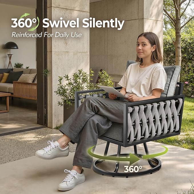 Outdoor Patio Furniture Set, 6-Piece Metal Conversation Furniture Sofa with Coffee Table, All Weather Patio Couch Sofa with Thick Cushions for Balcony Backyard,Dark Grey