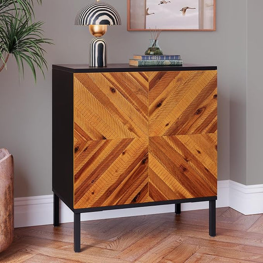 Bme Vivian Sideboard Buffet Cabinet, Solid Acacia Wood Storage Cabinet with 3 Doors, Rustic Golden Brown Mid Century Modern Sideboard for Dining Room, Kitchen, or Living Room by Bme