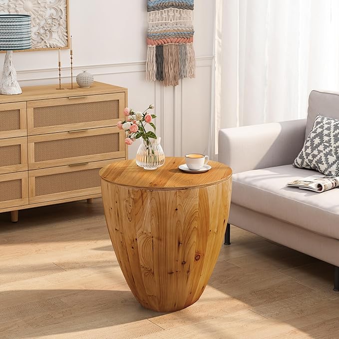 21.06" Vintage Style Bucket Shaped Coffee Table, Drum Coffee Table for Office, Dining Room and Living Room, Nature