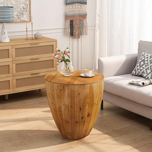 21.06" Vintage Style Bucket Shaped Coffee Table, Drum Coffee Table for Office, Dining Room and Living Room, Nature