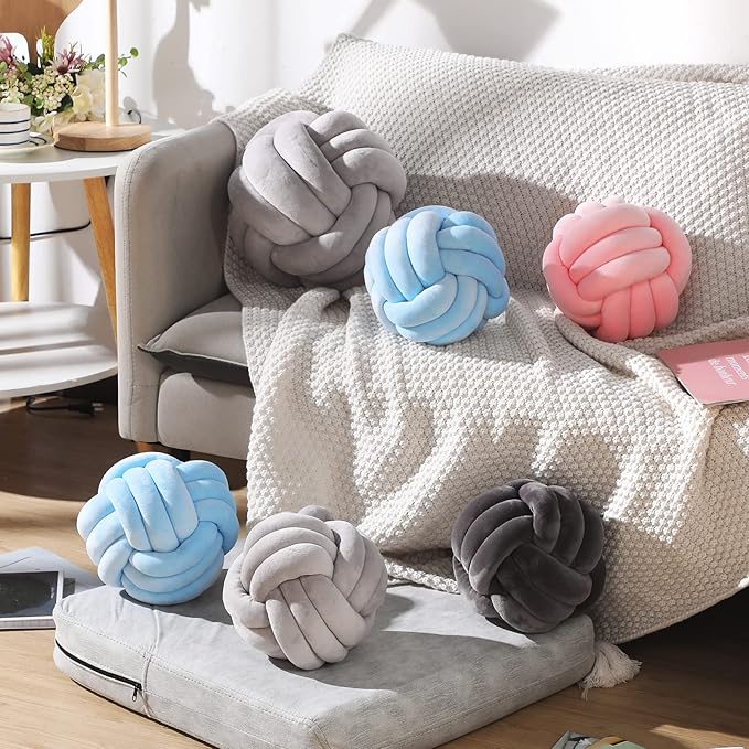 Namalu 2 Pieces Knot Ball Pillows Round Plush Aesthetic Cushion Pillows Soft Stress Relieving Cute Decorative Knotted Pillows for Kids Bed Sofa Bedroom Decor (Light Pink, 7.87 Inches)
