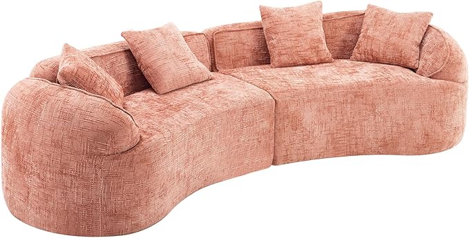 109-Inch Curved Boneless Sofa Couches Compressed 4-Seat Foam Couch for Living Room Bedroom, Boneless Modular Cloud Sofa Curved Floor Couch with 4 Pillows, No Assembly