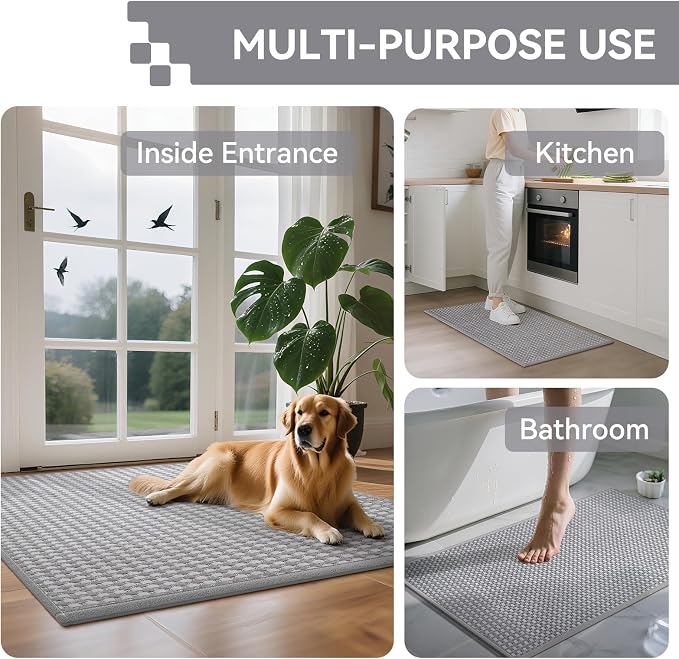 Front Door Mat 17''x30'', Absorbent Dirt Resist Washable Non Slip Low-Profile Indoor Doormat, Easy Clean Entryway Welcome Door Mats, Grey - Image 9