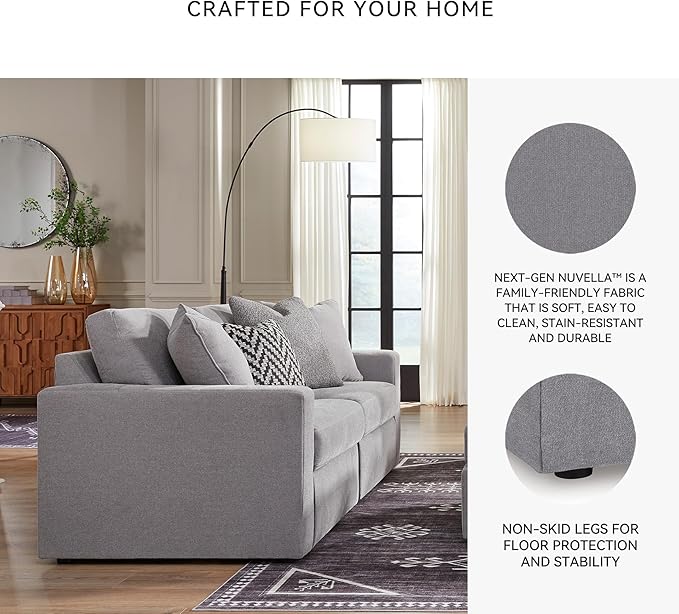 Signature Design by Ashley Modmax Casual Modular Stain Resistant 2-Piece Loveseat with Removable Covers and 2 Accent Pillows, Light Gray