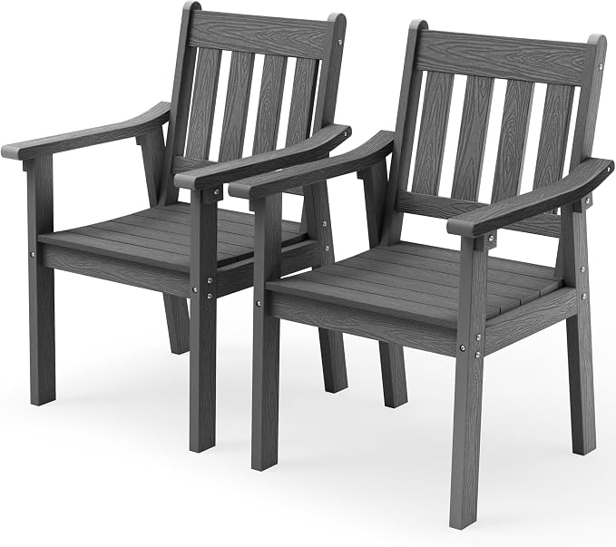 YEFU Outdoor Patio Chairs Set of 2: All Weather Outdoor Dining Chairs with Wide Curved Seat and Backrest - Plastic Patio Chairs for Outside Backyard/Garden/Pool/Porch/Deck 350lbs Capacity Grey by YEFU