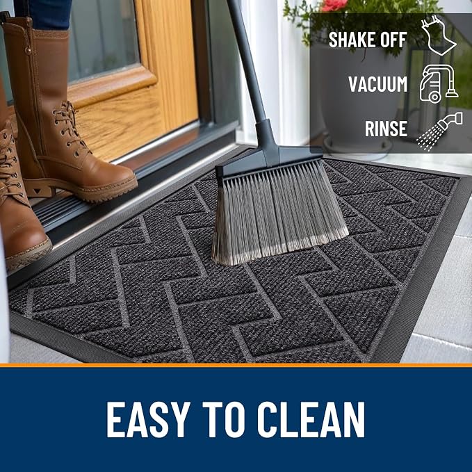 OLANLY Front Door Mat Indoor Outdoor Entrance, Waterproof All-Season, All-Weather Doormat, Sturdy Natural Rubber, Low Profile, Easy Clean Patio Porch Entryway Mat, Herringbone Brick (Grey, 59x35) - Image 6