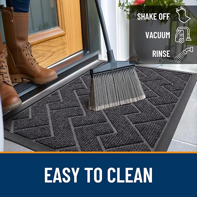 OLANLY Front Door Mat Indoor Outdoor Entrance, Waterproof All-Season, All-Weather Doormat, Sturdy Natural Rubber, Low Profile, Easy Clean Patio Porch Entryway Mat, Herringbone Brick (Grey, 71x47) - Image 6