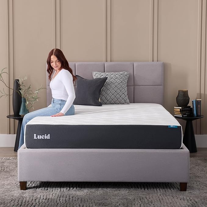 Lucid 10 Inch Memory Foam Mattress - Medium Feel - Infused with Refreshing Bamboo Charcoal and Cooling Gel - Bed in a Box - Temperature Regulating - Short Queen Size - RV or Camper Van Size