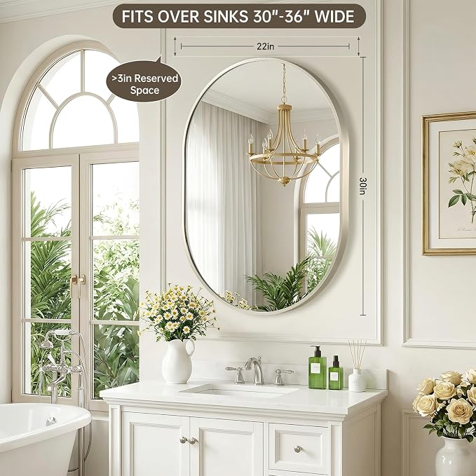 Brushed Nickel Oval Mirror, 22x30 Inch Oval Bathroom Mirror, Mirror for Wall Decor, Vanity, Entryway, Living Room, Horizontally/Vertically - Image 6