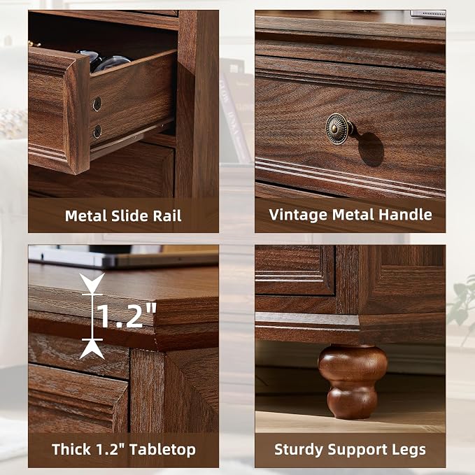 Joaxswe Farmhouse Nightstand with Charging Station, 24" Wide End Table with 3 Drawers,Wood Dresser Cabinet for Bedroom, Bed Side Table Chest of Drawers,Night Stand for Living Room, Closet,Brown - Image 6