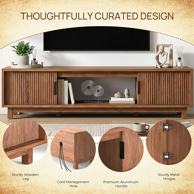 Alpen Fluted TV Stands for Living Room, 58" Mid Century Modern Entertainment Center with Storage, Brown Walnut TV Console for 55/60/65 Inch TV, Wood Television Media Cabinet for Bedroom - Image 7