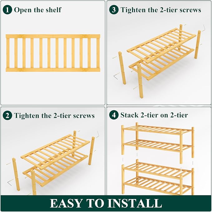 Smiry Shoe Rack, 4 Tier Bamboo Shoe Organizer, Stackable Free Standing Wooden Shoe Storage Shelf for Closet, Entryway, Front Door Entrance, Natural - Image 6