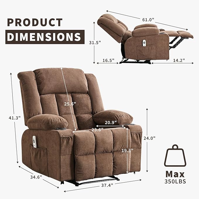 Massage Recliner Chair for Adults with Vibration Lumbar Heat Wide Large Ergonomic Reclining Sofa with 8 Massage Nodes 3 Positions Side Pockets Cup Holders