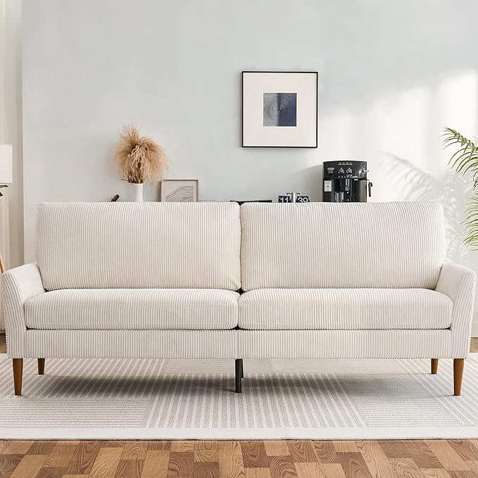 88" Loveseat Sofa, Comfy White Corduroy Couches for Living Room, Modern Oversized Love Seat Sofa, Tool-Free Setup Large Couches for Bedroom Office