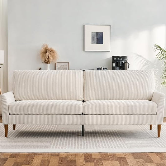 88" Loveseat Sofa, Comfy White Corduroy Couches for Living Room, Modern Oversized Love Seat Sofa, Tool-Free Setup Large Couches for Bedroom Office