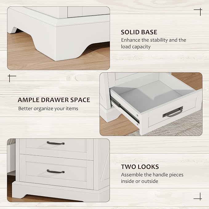 Whalefall Farmhouse Night Stand Set of 2, Large 3 Drawers Bedside Table with Charging Station, 22 inch Wide End Table for Bedroom, 2pcs White - Image 6