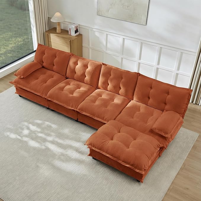 Oversized Modular Sectional Sofa with Reversible Ottoman, 138" Wide L-Shaped Chenille Cloud Couch for Living Room, Deep Seat Furniture Set with Detachable Pillow Armrest and Thickness Cushions | Free Combination, Tufted