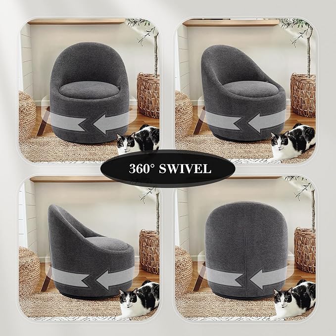 COLAMY Swivel Accent Chair Set of 2, 360° Swivel Chair with Hidden Storage, Modern Small Barrel Swivel Armchair for Living Room/Bedroom, Dark Grey