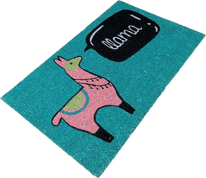 Fisura – Original Coconut Fiber Doormat with Non-Slip PVC Base. Hand-Painted Entrance Mat in Blue and Llama Design. Size 30 x 18 in, Perfect for Doors, Home Décor, and Gifts. - Image 2