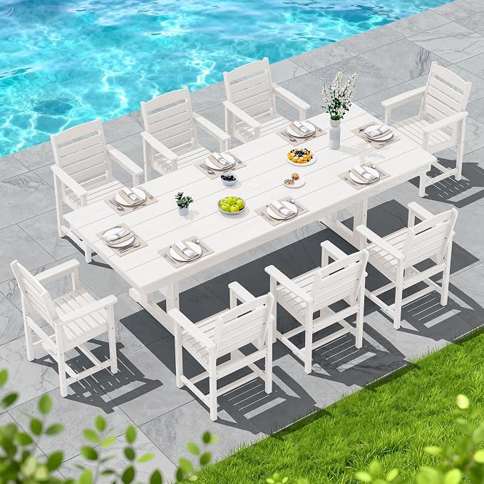 SERWALL Outdoor Large HDPE Dining Table, 84" Rectangular Dining Table for 6-8 Person, All Weather HDPE Outdoor Furniture for Backyard, Garden, White - Image 5