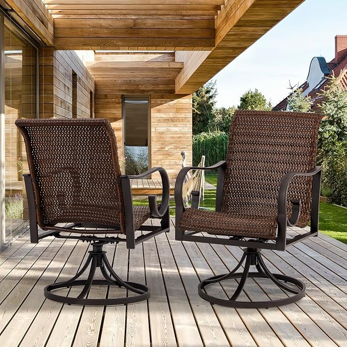 EROMMY Patio Swivel Chairs Set of 4, Heavy Duty Outdoor Dining Chair with 23.5'' High Back, Extra-Large Water-Fall Seat, Rattan Wicker Porch Chair Gentle Rocker for Outside, Dark Brown - Image 9