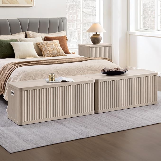 SICOTAS Storage Bench 40.2" Wide Shoe Bench with Lift Top Large Wooden Storage Chest Trunk Modern Blanket Chest with 2 Safety Hinges & Seating for Bedroom Entryway Living Room Hallway - Image 8