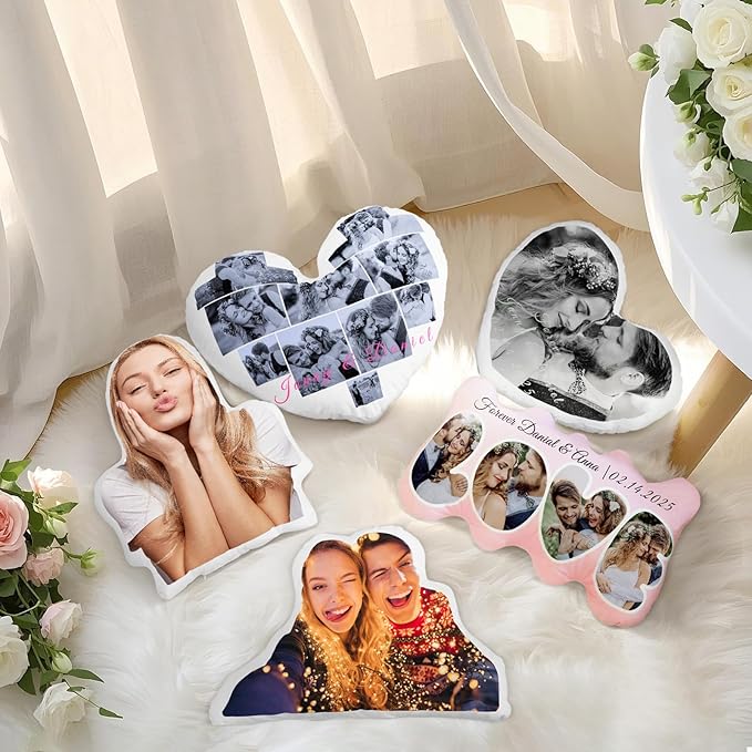 Custom Photo Pillow for Couple on Valentine's Day, Customized Gifts for Girlfriend, Personalized Romantic for Him Her, Picture Presents for Birthday (Pillow Insert Included)