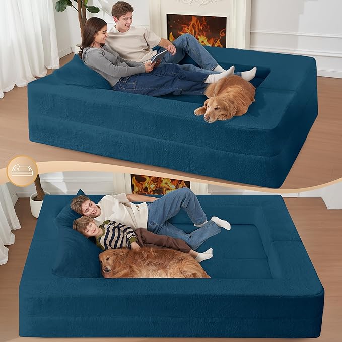 Futon Sofa Bed with Pillow, 3-in-1 Sleeper Sofa Bed with Removable Cover, Convertible Floor Sofa Bed, No Assembly Boneless Couch for Living Room, Bedroom
