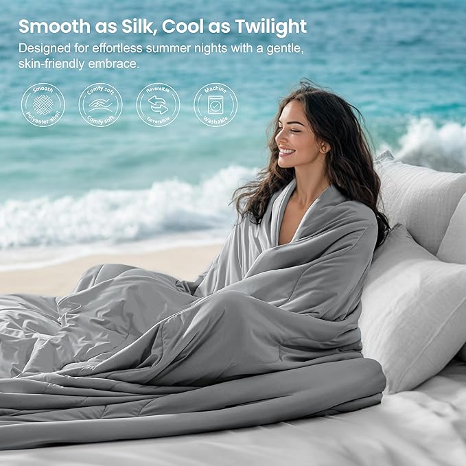 Love's cabin Cooling Comforter Queen Size, Double Sided Cooling Blankets for Hot Sleepers, Q-Max>0.4 Instant Cool-to-Touch, 2X Breathable & Moisture-Wicking, Oeko-TEX Certified, 90"x90" Grey