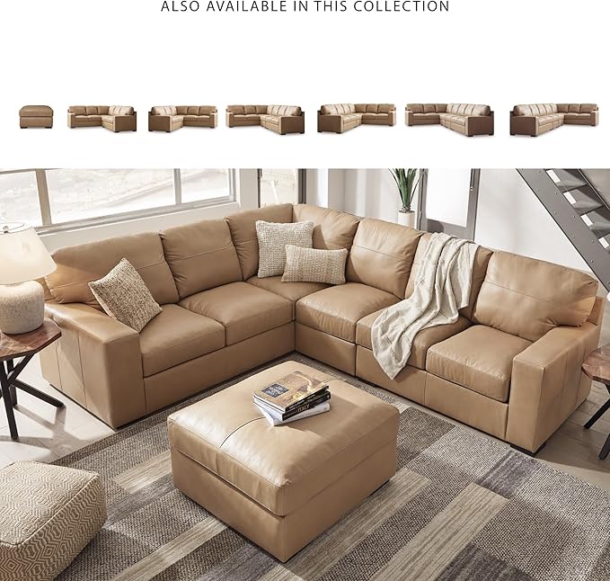 Signature Design by Ashley Bandon Contemporary Leather Match Upholstered Oversized Accent Ottoman, Light Brown