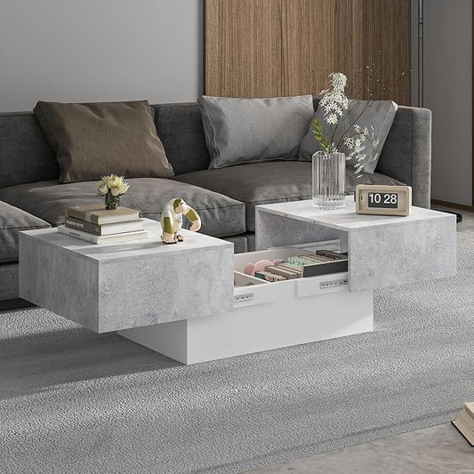 Modern Coffee Table with Storage for Living Room, Living Room Table Rectangular Center Tables, Sliding Top with Hidden Storage, Wooden Cocktail Table for Dining Reception Room, Grey