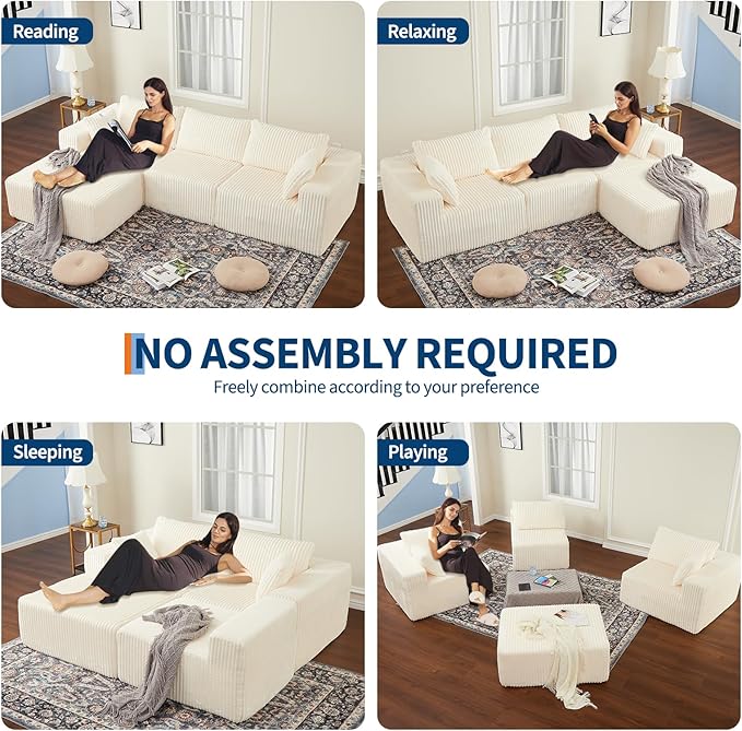 108" Modular Sectional Sofa Couches for Living Room Cloud Memory Boneless Couch No Assembly Required