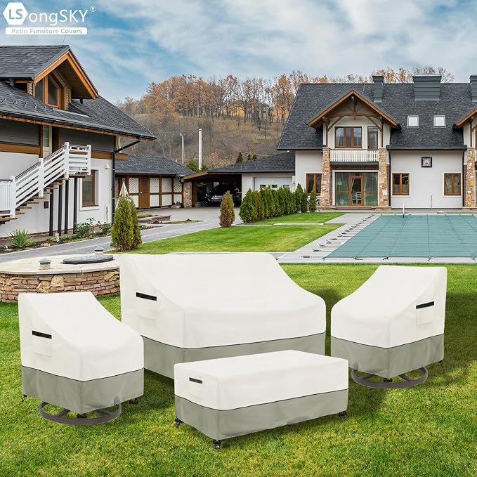 Outdoor Coffee Table Cover,Waterproof Rectangular Patio Small Side Table Cover,48 x 28 x 16 inch,Outdoor Table Covers Waterproof Rectangle,White&Grey-green. - Image 5