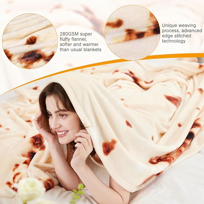 LetsFunny Burrito Tortilla Throw Blanket, 90in Giant Funny Realistic Food Blankets, Double Sided Burrito Taco Tortilla Wrap Blankets for Adults, Soft Flannel Round Blanket for Women
