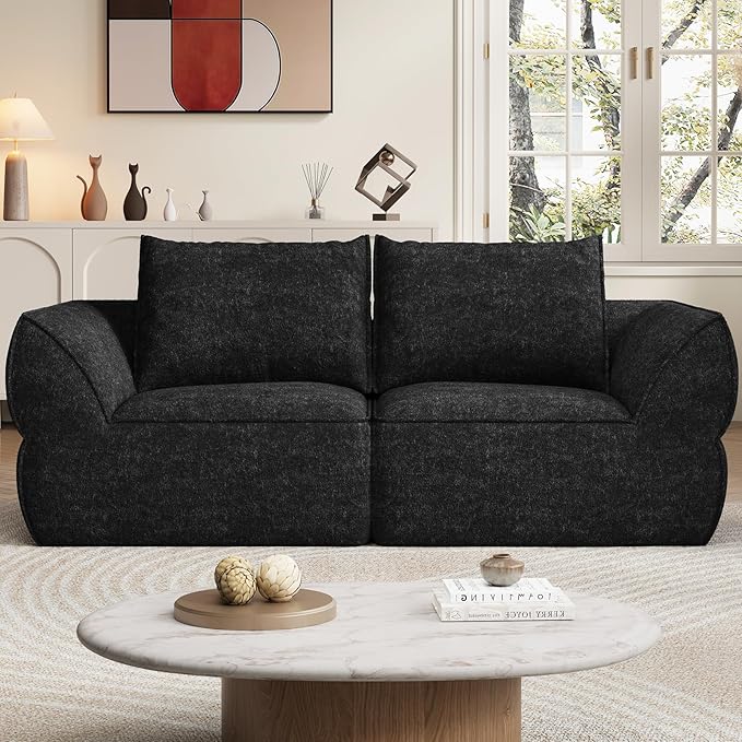 76.4" Cloud Loveseat Sofa, Deep Seat Couch with Pillows, Modern Comfortable Upholstery Boneless Sofa, 1 piece for Living Room, Bedroom, Apartment, Removable Cover，No Assembly Required, Graphite Black