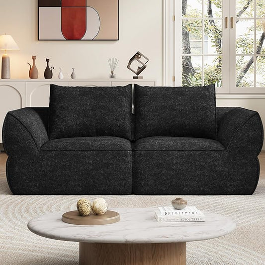 76.4" Cloud Loveseat Sofa, Deep Seat Couch with Pillows, Modern Comfortable Upholstery Boneless Sofa, 1 piece for Living Room, Bedroom, Apartment, Removable Cover，No Assembly Required, Graphite Black