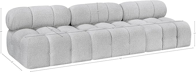 Meridian Furniture 611Grey-S102B Ames Collection Modern | Contemporary Modular Sofa with Rich Grey Boucle Fabric, Modular to Create Infinite Configurations, 102" W x 34" D x 28" H, Grey