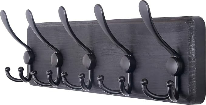 SKOLOO Rustic Wall Mounted Coat Rack: 16" Stud Spacing, Pine Real Wood Plank Wall Coat Rack with 5 Triple Hooks, Farmhouse Coat Hanger Wall Mount for Hanging Backpack Jacket Coat Hat by SKOLOO